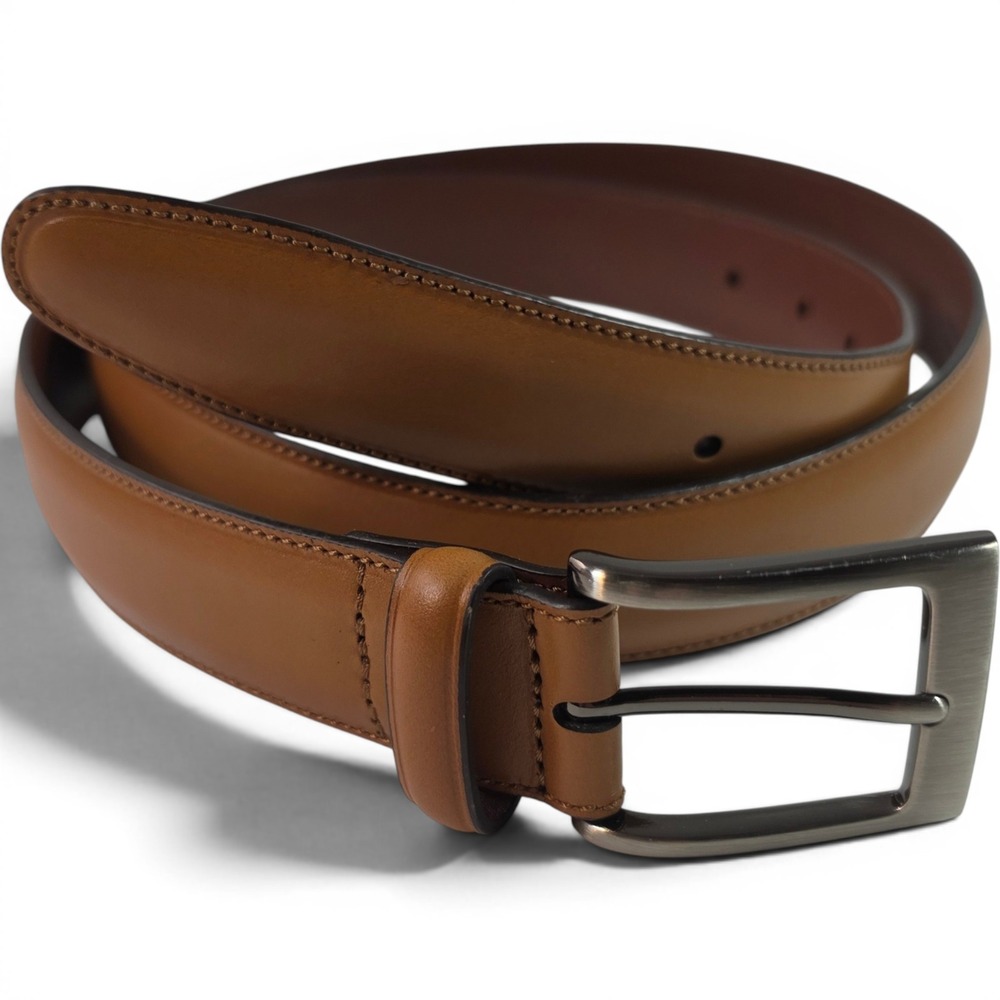 Perry Ellis Mens Portfolio Dress Belt Tan Brown Leather Gunmetal Buckle Size 40